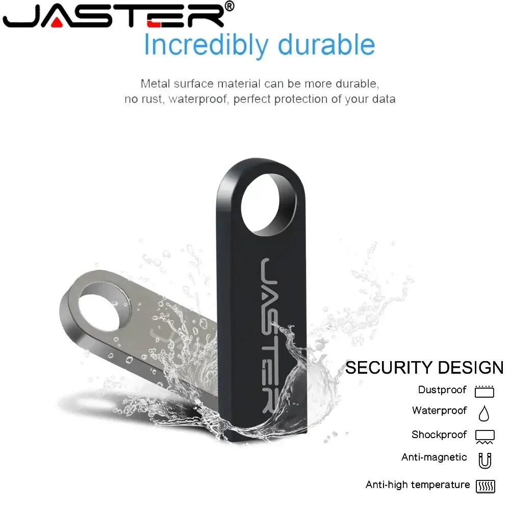 JASTER Metal USB 2.0 Flash Drive 64GB 32GB High speed Black Pen drive 16GB Memory stick Free key chain U disk 8GB 4GB For Laptop