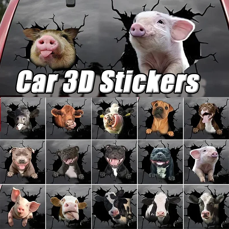 Car 3D Creativity Stickers Cute Animal DIY Window Simulation Sticker PVC Waterproof Scratch Occlude Decal Home Auto Decoration