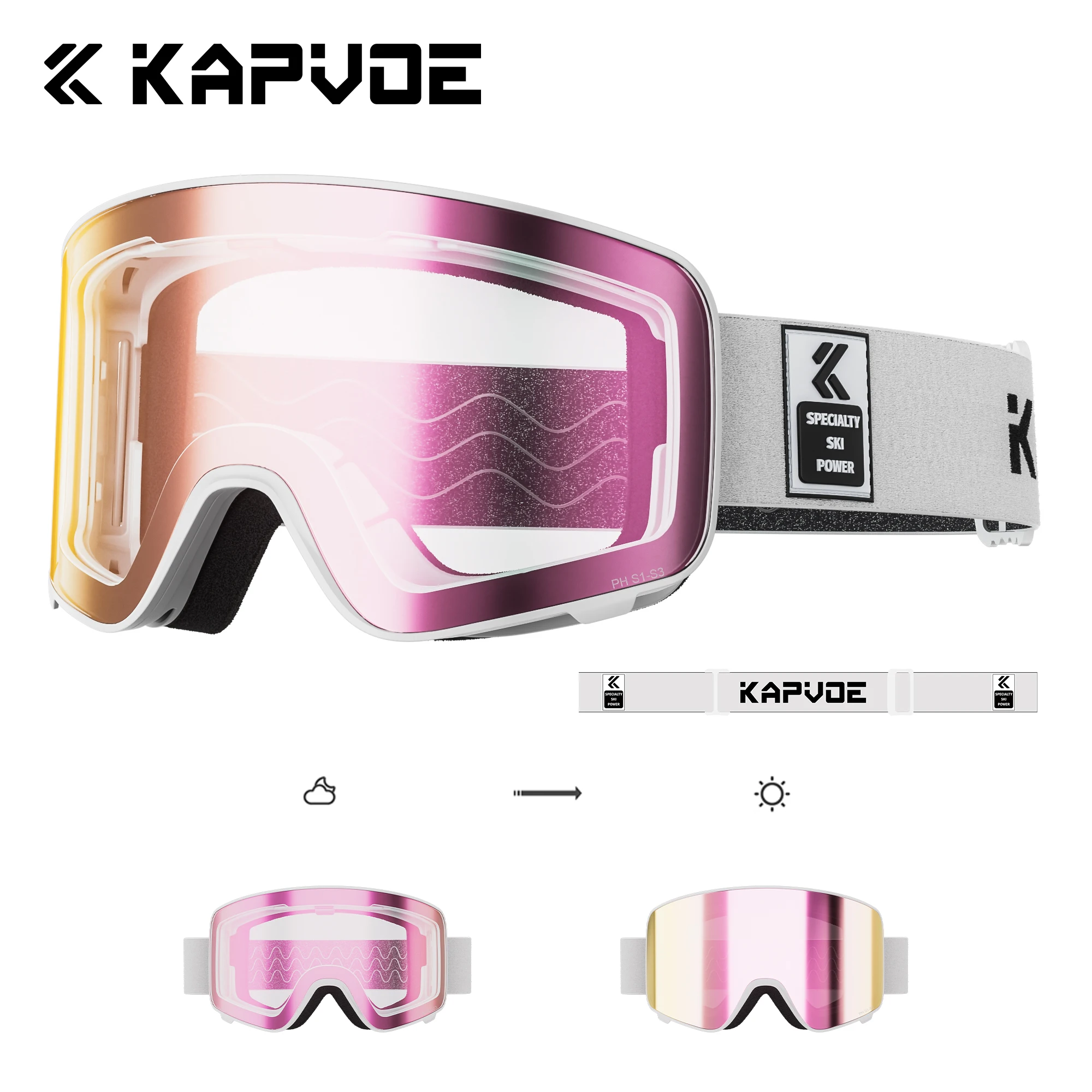 KAPVOE 調光スキーゴーグル 冬用 アウトドア スノーモービル スポーツ
