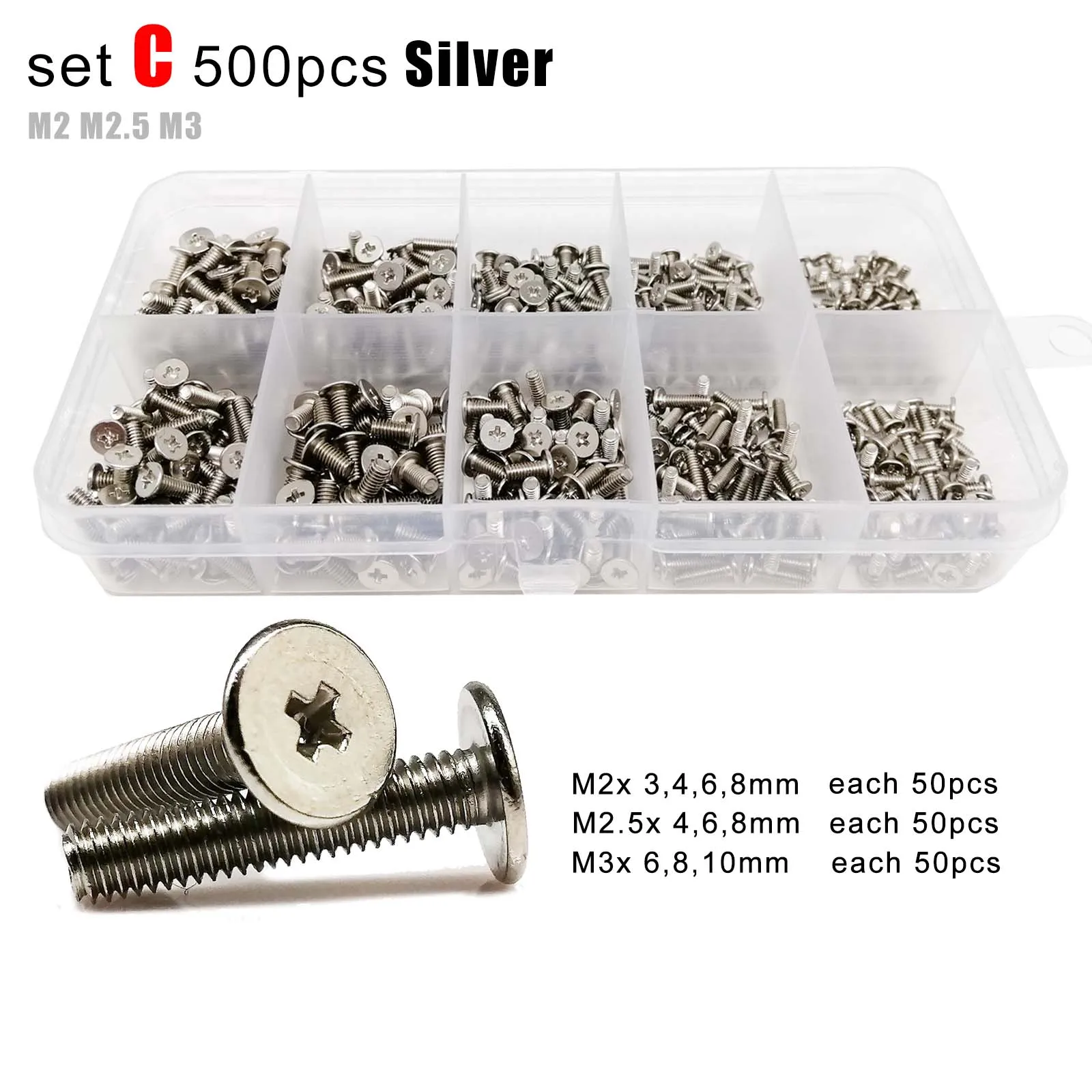 500/750pcs Phillips Thin Wafer Flat Head Screw Bolt for Laptop Phone Glasses Assortment Kit Set M1.2 M1.4 M1.6 M2 M3 Mini Micro
