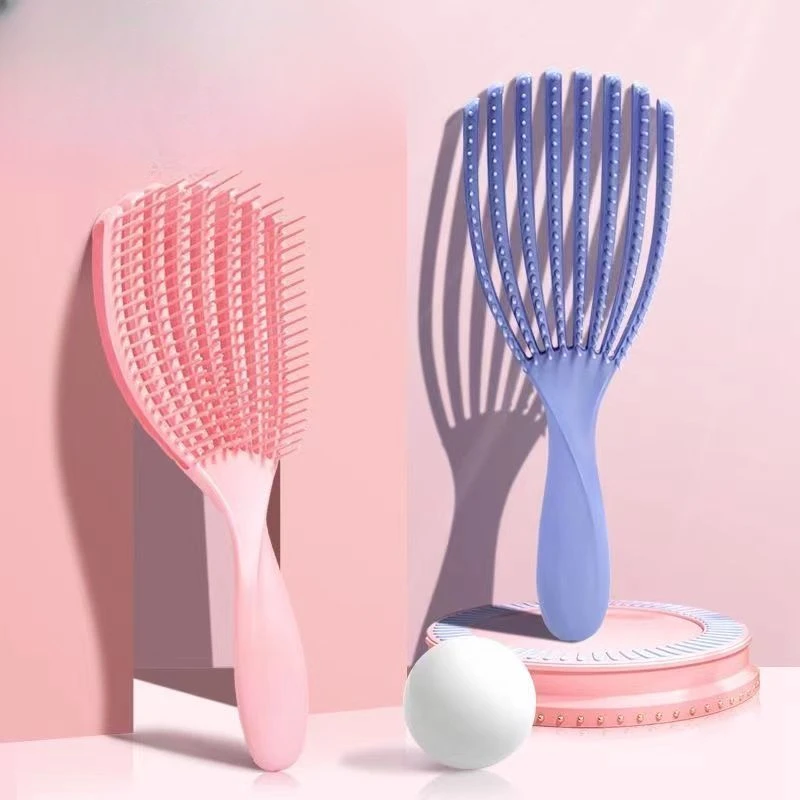 핑크 문어 헤어 브러시, 마사지 디탱글러 브러시, 곱슬 머리 두꺼운 헤어 케어, 헤어 브러시 스타일링 도구