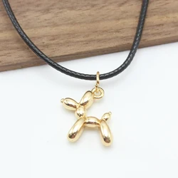 3D Balloon Dog Pendant Necklaces for Women Gold Color PU Leather Rope Robotic Animal Clavicle Choker Collar Wedding Girl Gift
