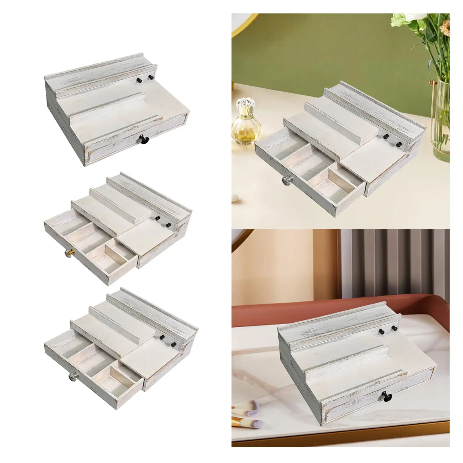 Wooden Perfume Stand Versatile Jewelry Shelf for Countertop with Drawer