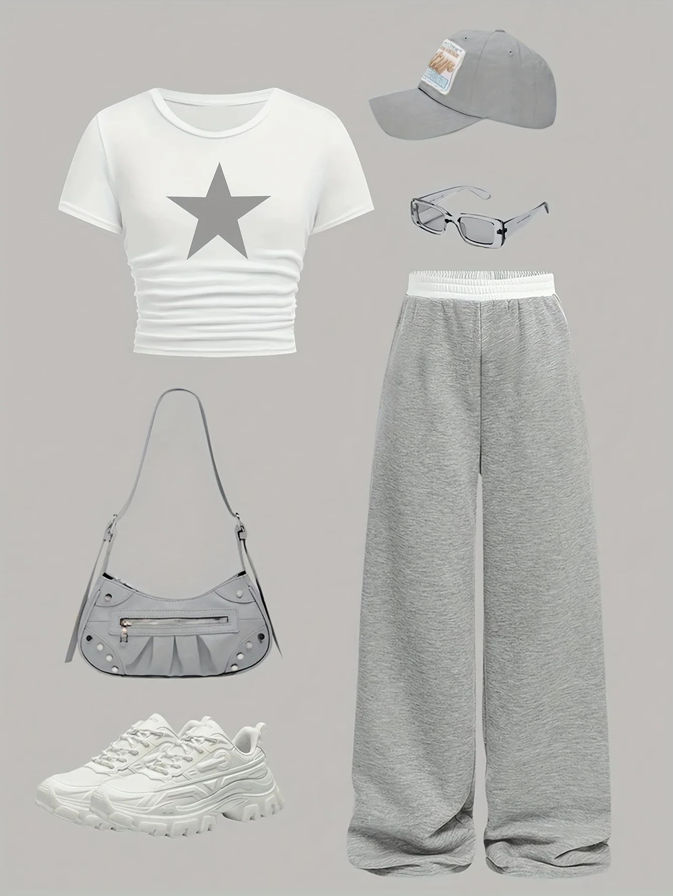 Sommer- und Herbst-Freizeitoutfit für Mädchen: Weißes Kurzarm-T-Shirt + Weite Lange Hose, Zweiteiliges Set mit Sternenmuster, Kontrastfarbenem Bund, Modisch und Vielseitig, Geeignet für Kinder über 3 Jahre. – Detail 3