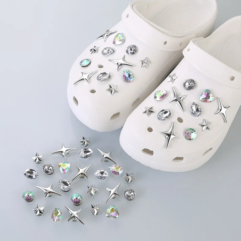 New Shiny Starry Sky Hole Shoe Charms Accessories Shoe Buckle Fashion Rhinestone 3D Shoes Flower DIY Shoes Decorations