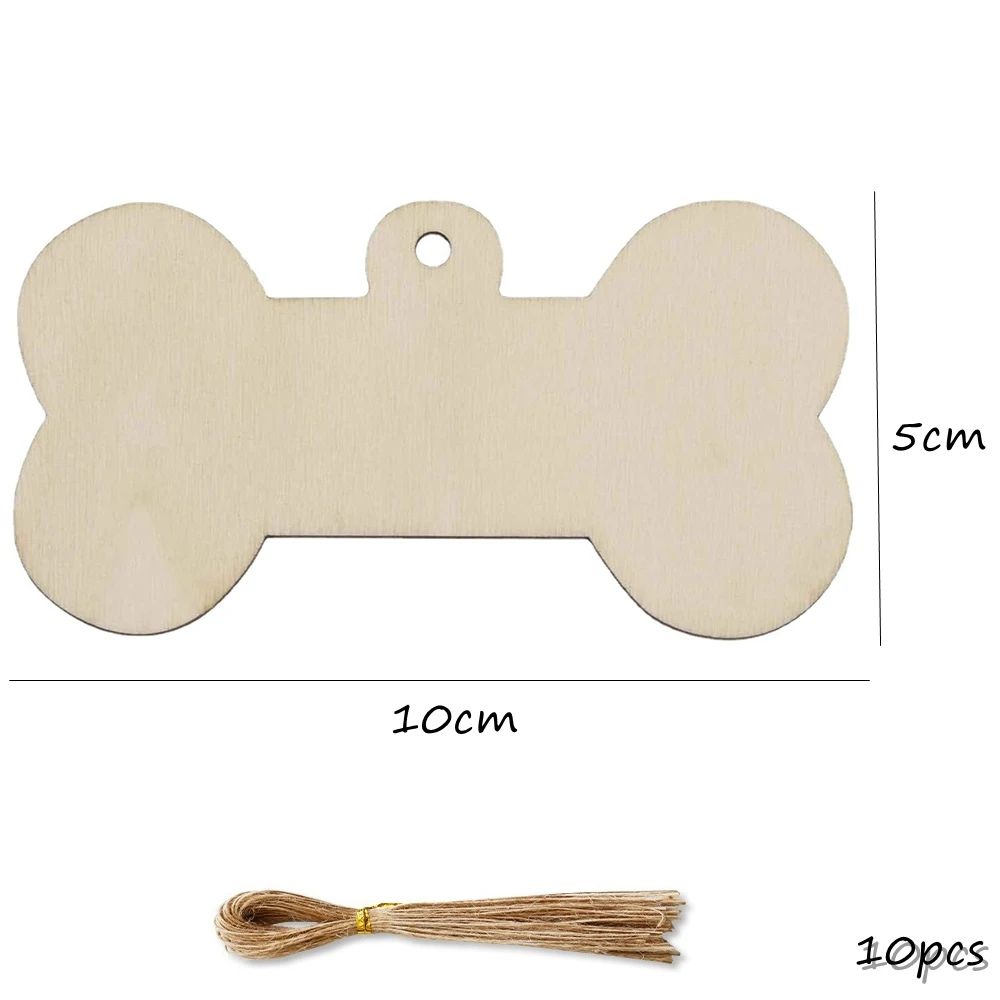 10pcs Dog Footprint Wooden Hanging Ornaments Bone Shape Blank Pendants for Home Party Decorations Kids Painting Crafts Supplies