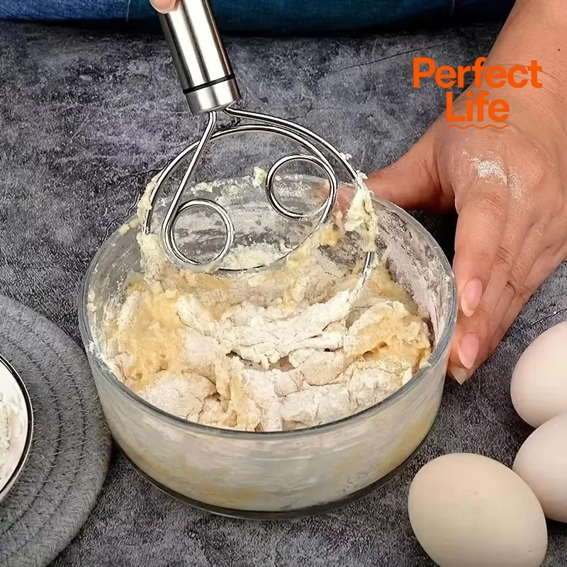Dough Mixer Stainless Steel HandHeld Bread Blender Dough Scraper Double Hole Fast Stirring Tool Danish Dough Whisk Egg Stirrer