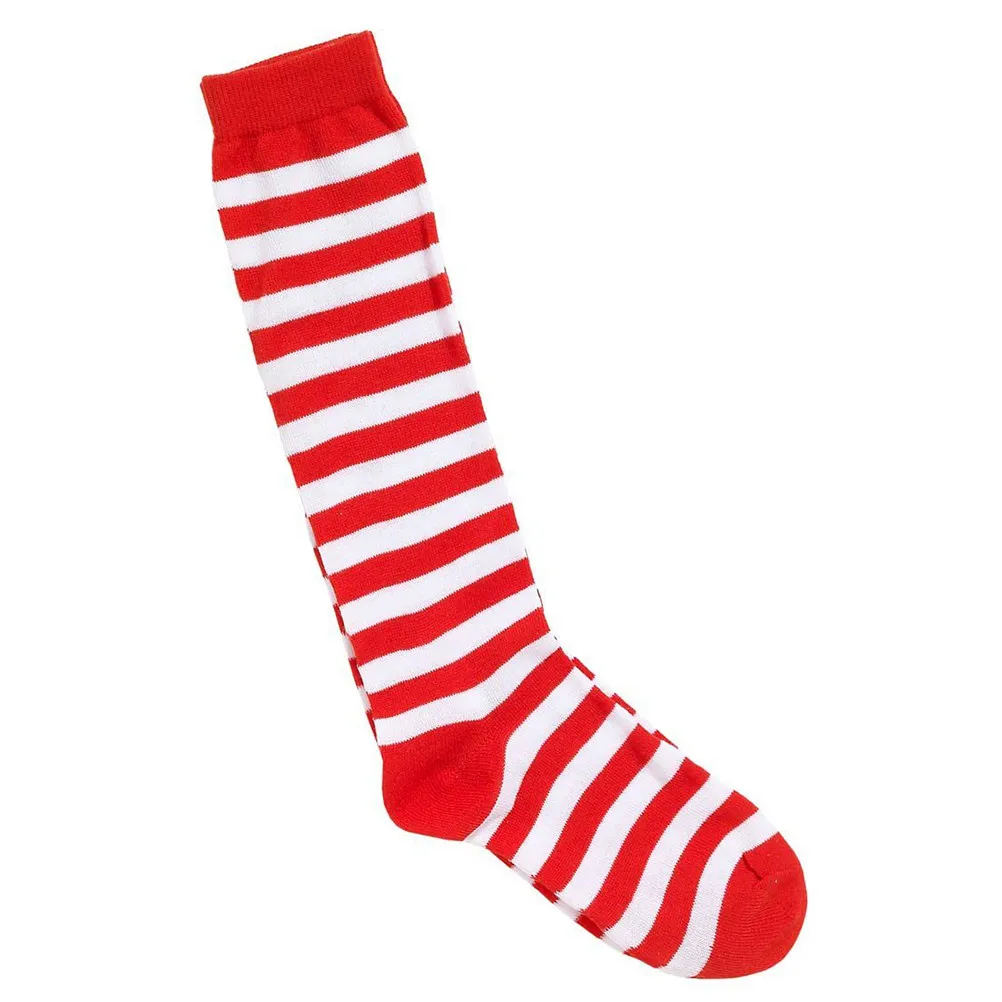 Knee High Socks Women One Size Fits Most Red White Stripe Long Striped Socks for Cosplay Winter Warm Fashion Cute Adorable Look