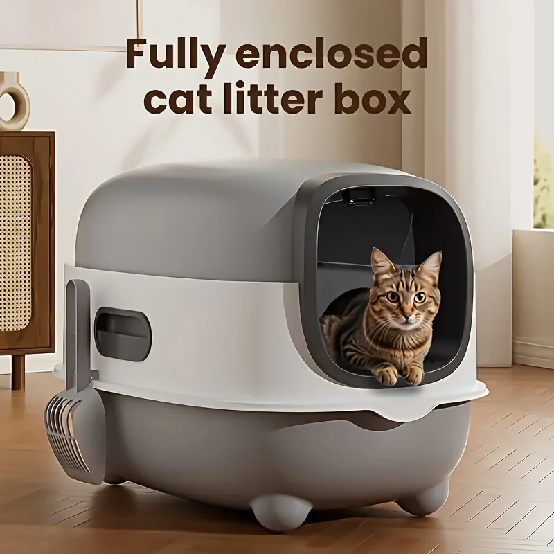 

A Spacious Litter Box for Cats That Is Completely Covered, Prevents Spills, Convenient to Store And Set Up, Can Accommodate Cat Litter, Comes with a Scoop, And Is Easy to Clean - Ideal for Small to Medium Cats