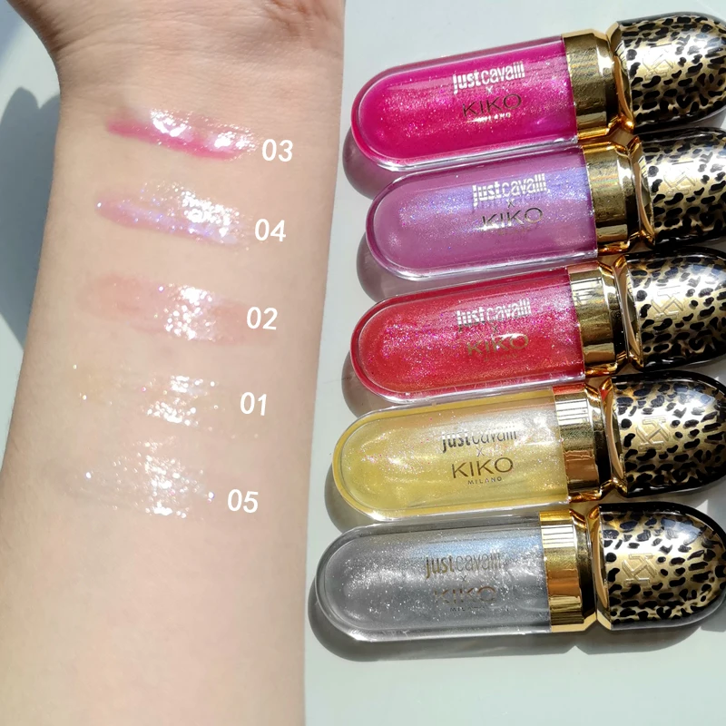Original Kiko Leopard Print 3D Mirror Lip Glaze Purple Fine Shimmer Lasting Moisturizer Lip Gloss Lipstick Pure Seductive Makeup