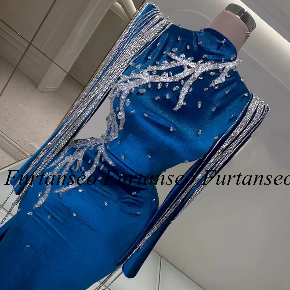 Luxury Evening Dress Custom Size High Neck Long Sleeves Beading Stones Saudi Arabian Mermaid Prom Gown Pageant Dresses