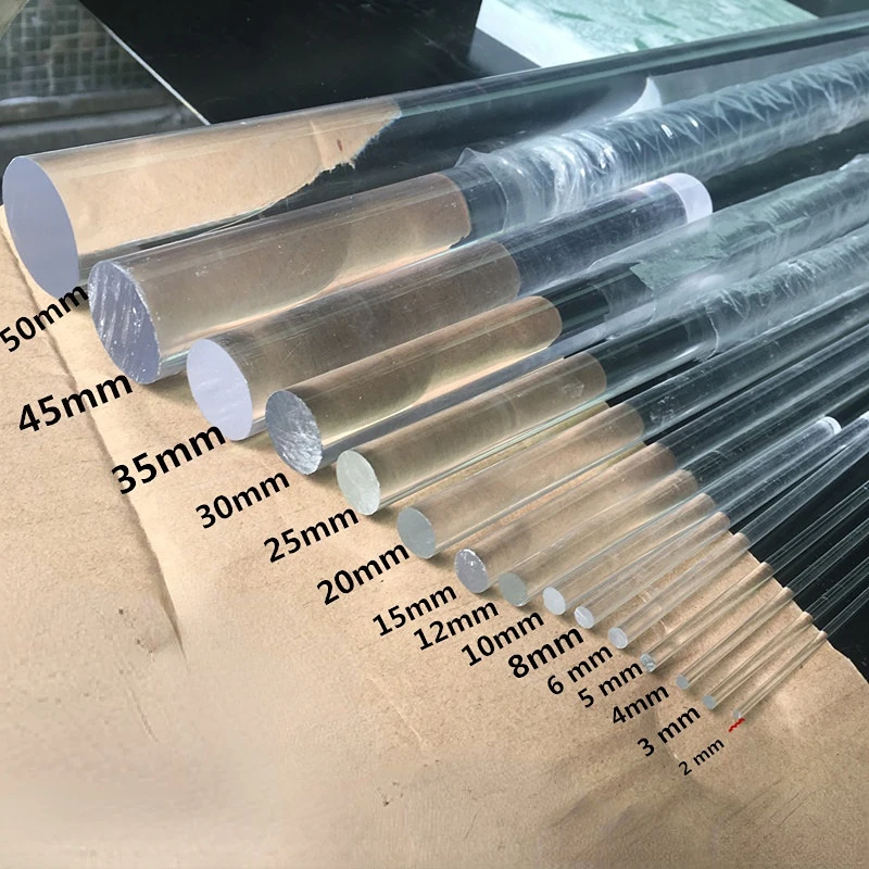 1pc Transparent Organic Glass Rod Acrylic Solid Round Bar Crystal Column PMMA Light Guide Rod Dia 2-60mm DIY Tools Length 50CM