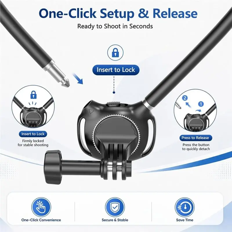[B24B!】 Flexible Silicone Extended Action Camera Neck Mount, 360° Rotation Quick Release For DJI Osmo Action 6/5 Pro/4/3 POV Hol