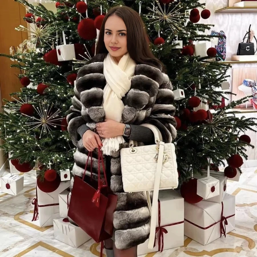 Rex konijnenbontjas Chinchilla echte bontjas dames luxe hete verkopende bontjas met korte mouwen