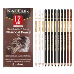 KALOUR 6/12 Carbon Pencil Professional White Charcoal Highlight Pencil White/Black/Colour Carbon Sketch Pencil Art Drawing Tools