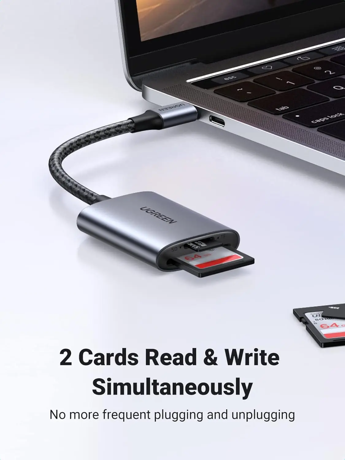 UGREEN USB-C 2-in-1 SD/microSD/TF Card Reader (SDHC/SDXC) for iPhone 17/16 Samsung for MacBook iPad & Trail Game Camera