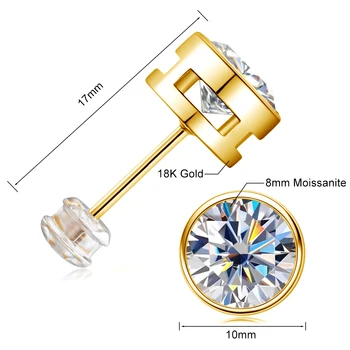 0.5 1 2 carat moissanite earring stud 18K pure 100 gold with certificate gold engagement bridal wedding evening ear jewelry