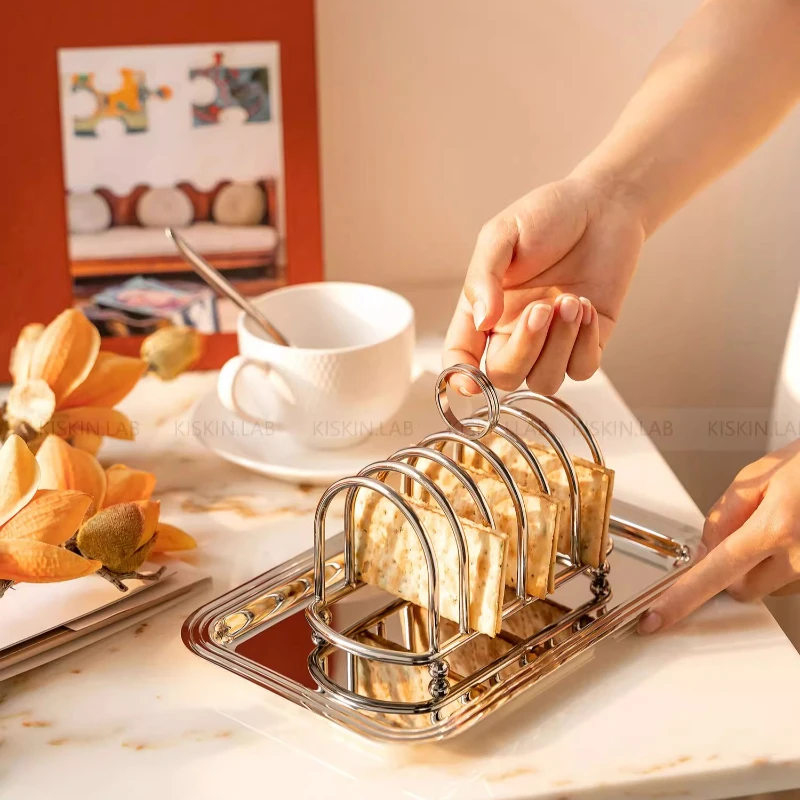 

304 Stainless Steel Bread Toast Rack Creative Western Food Serving Stand Multi-Slice Display Holder Rustproof Toast Organizer