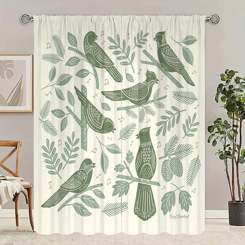 Green Flora and Fauna - Printed curtains -100% polyester -2pc for bedroom curtains and living room decoration.