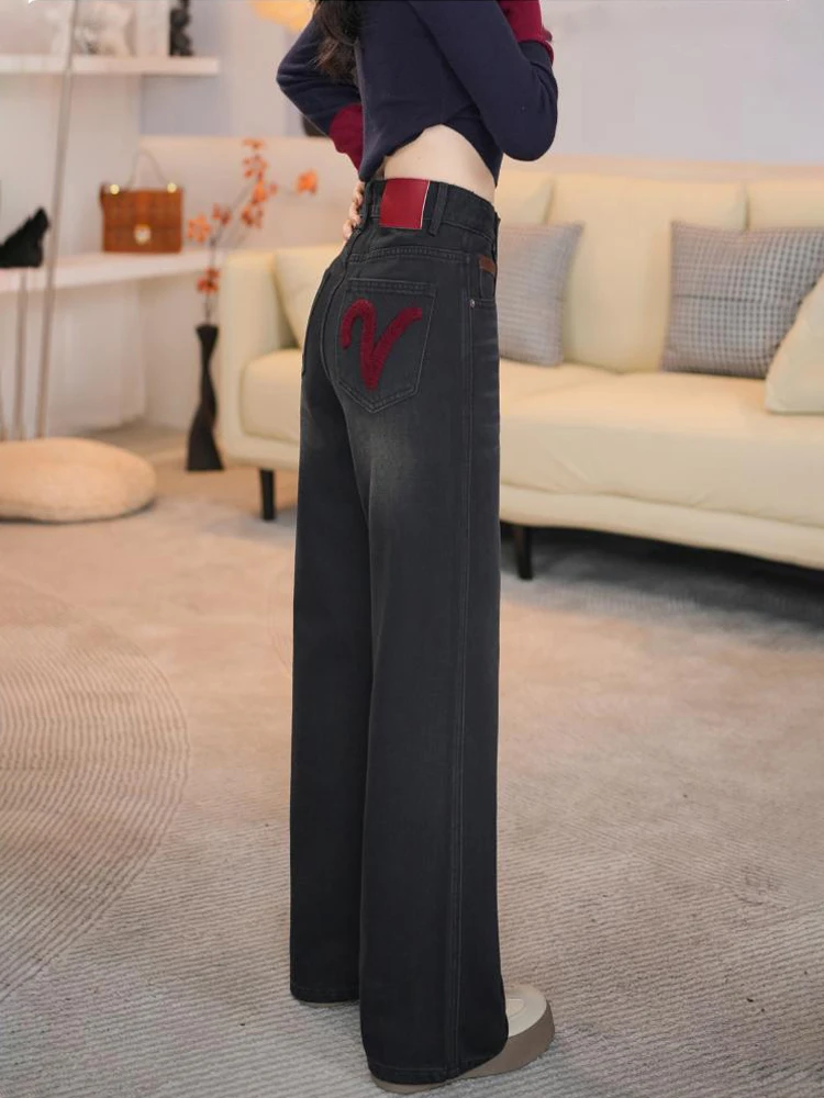 

Bla High Waist Straight Leg Jeans Loose Wide Leg Pants Retro Versatile Slimming Autumn Winter Faion Ladies' Denim Trousers