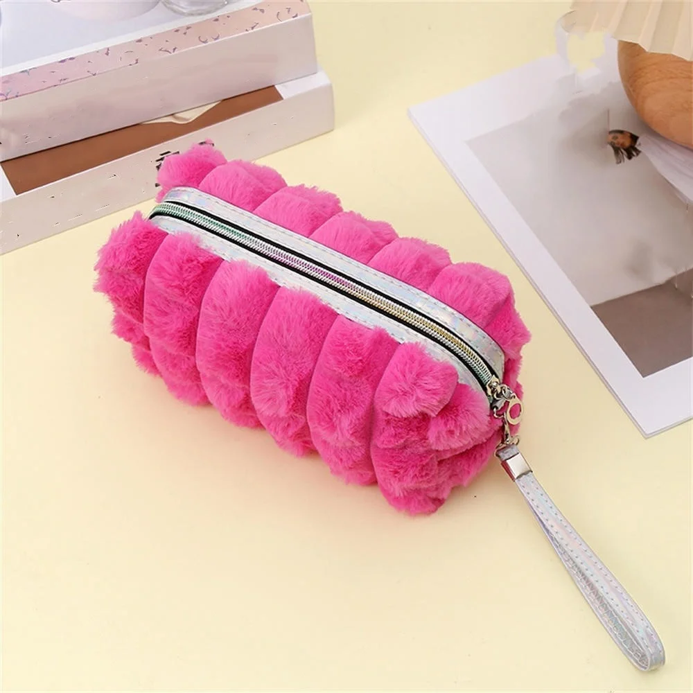 Winter Girls Plush Solid Color Makeup Bag Women Soft Travel Cosmetic Portable Make Up Bags Organizer Case Jewelry Storage Bag