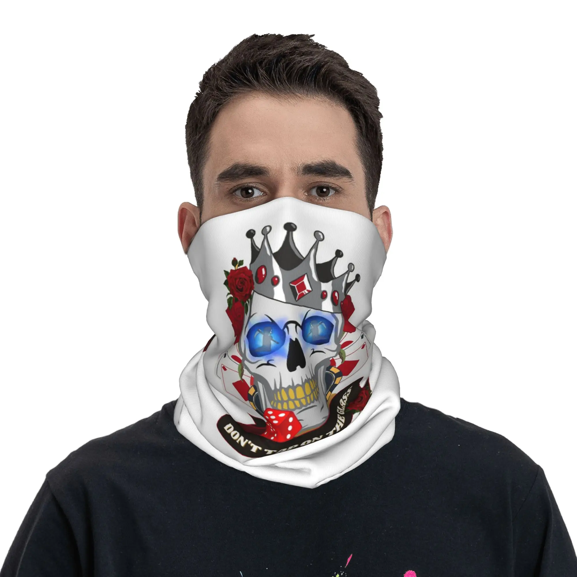 Teeth Eyes Poker Skull Cards Roses Dice and Poker Chip Bandana Neck Cover Printed Magic Scarf Face Mask Hiking Fishing for Adult