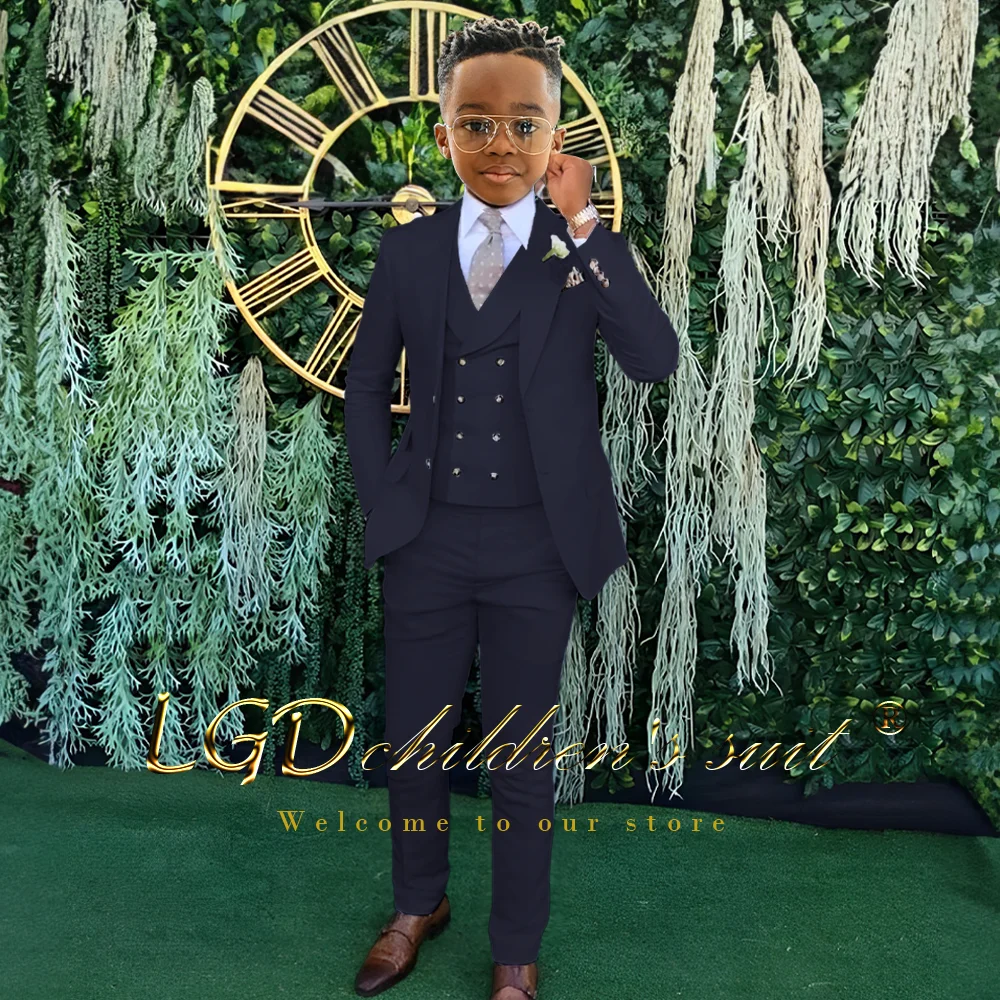 Children's beige suit 3-piece suit, custom wedding birthday boy formal suit 3-16 years old boy tuxedo (jacket + vest + trousers)