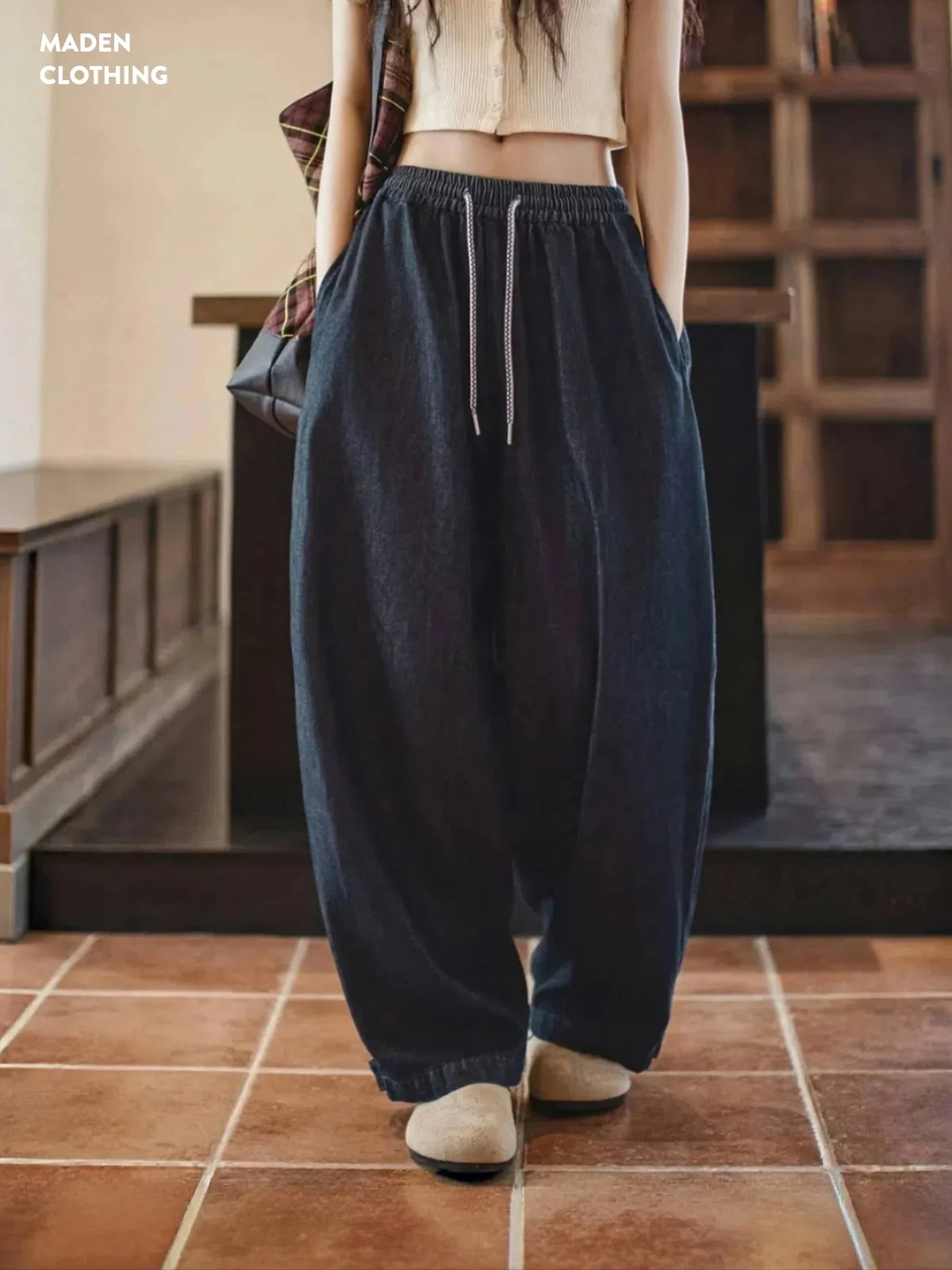 

Джинсы-бананы Maden Soft Silk Ice Silk со свободной талией, тонкие женские повседневные широкие джинсы, летние синие джинсы