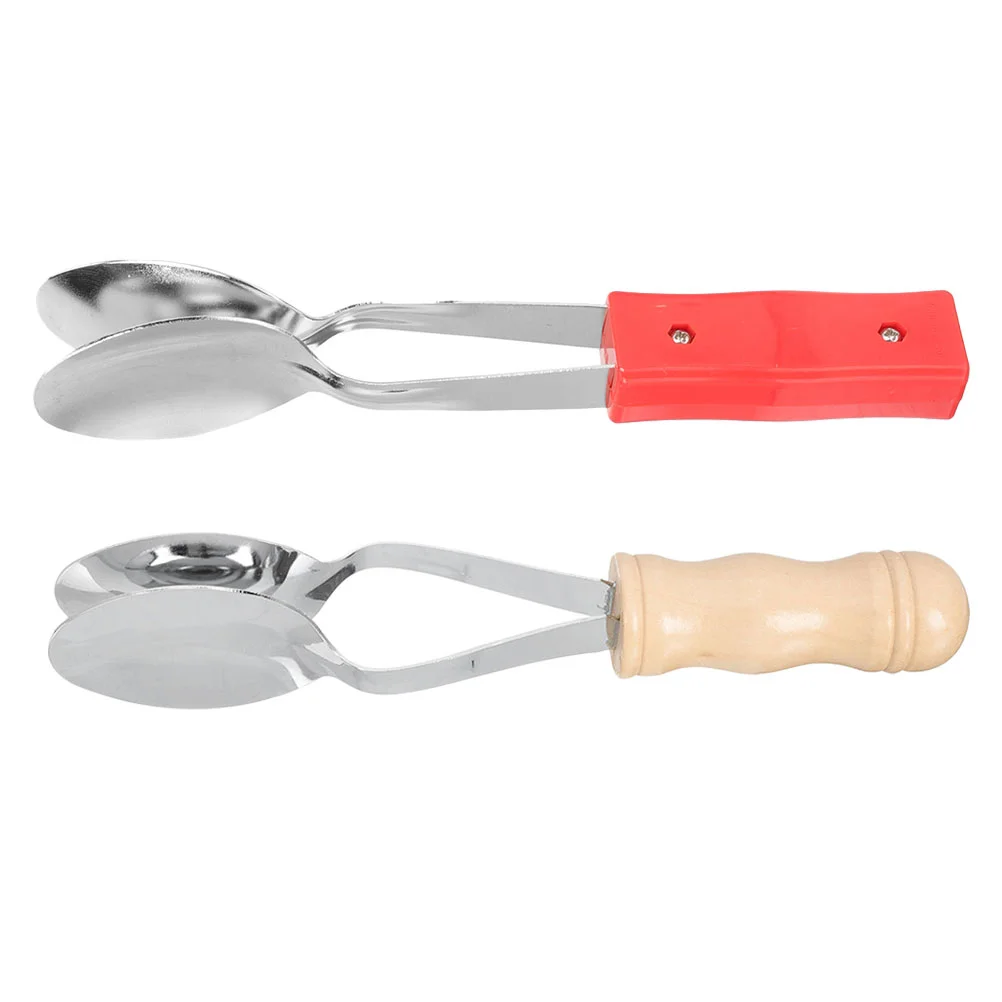 

2 Pcs Wooden Hand Spoon Spoons Instrument Plastic Handle Professional Musical Metal Percussion Toy