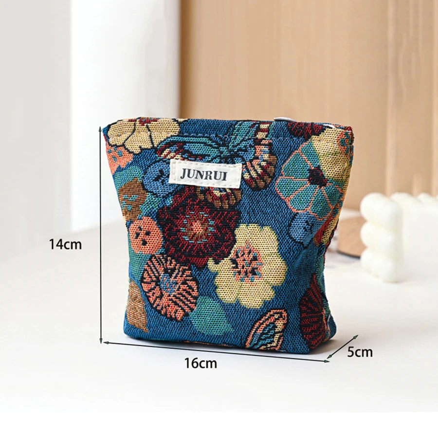 Women's Makeup Bag, Blue Bouquet, Large Capacity Sanitary Napkin, Touch-up, Makeup Supplies, Canvas Storage Bag, Toiletry Bag