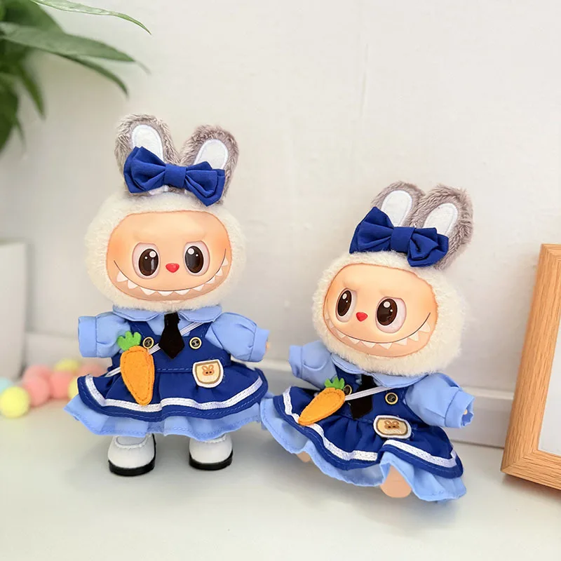 

17cm Labubu 1-3 Gen Doll Outfits | Carrot Rabbit Police Officer Outfit Set | Clothes for Labubu Plush Pendants Accessories