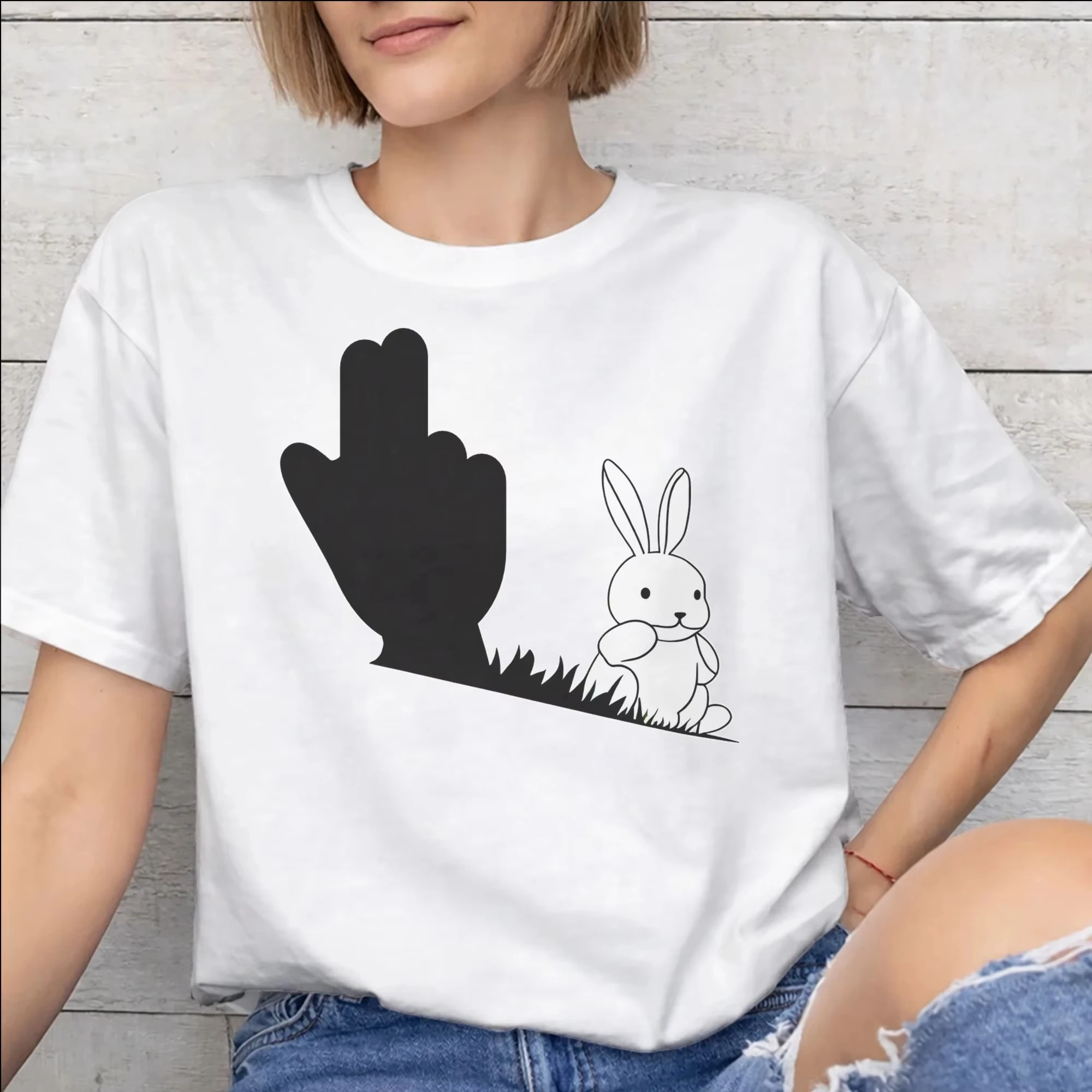 

Mens Womens Rabbit Hand Shadow Funny Meme Summer Fashion T Shirt 100% Cotton Printed Tee Shirts Clothing Outfits Tops