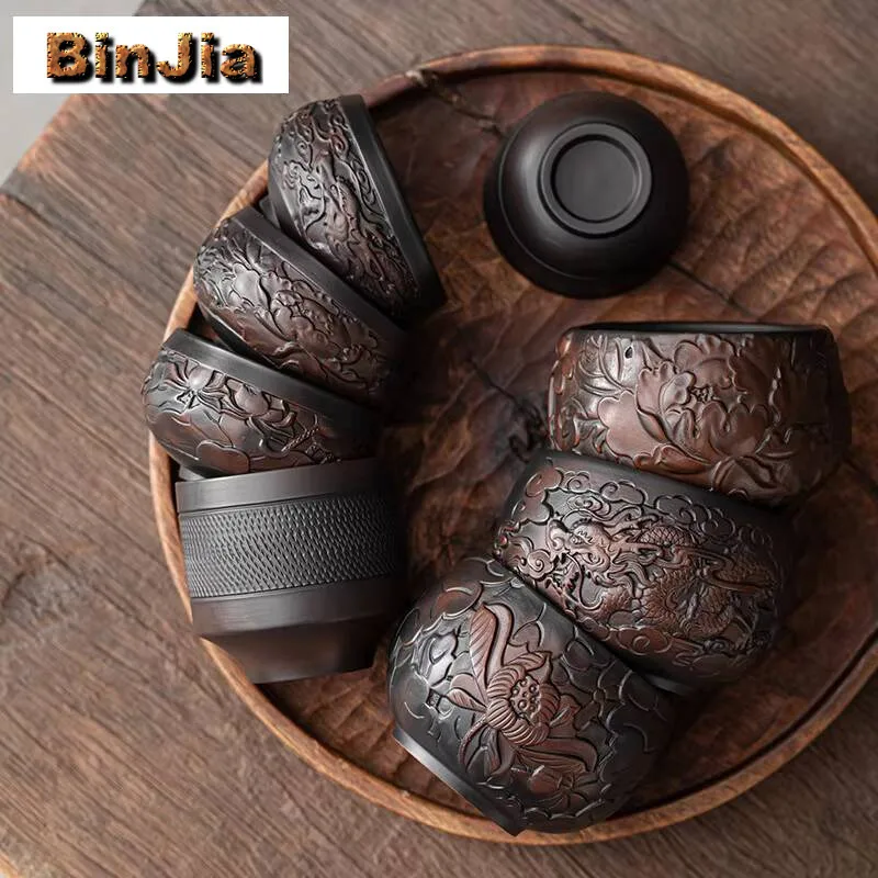 

Китайская фиолетовая керамическая чашка для чая Цинкси, чаша с гравировкой ручной работы, керамическая кружка для дзен-медитации, принадлежности для набора чая кунг-фу