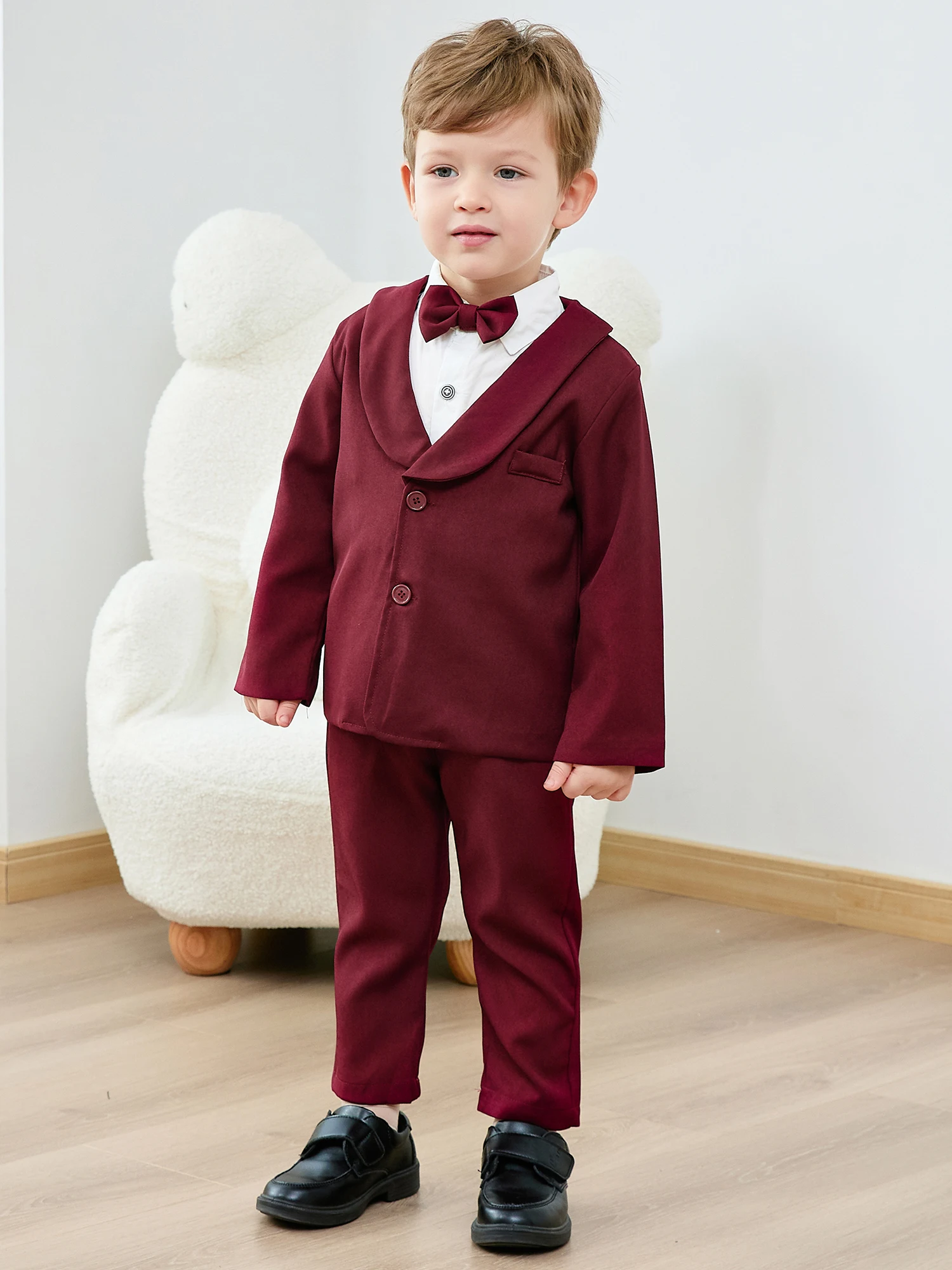 Toddler Boy Suit 5Pcs Formal Gentleman Outfits, Dress Shirt+Bowtie+Jacket+Suspender Pants Wedding Party Clothes Suits