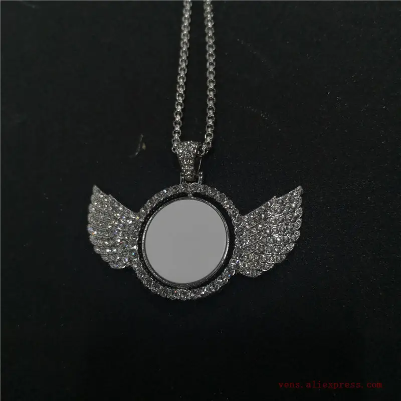 sublimation blank round wings necklaces pendants hot transfer printing blank consumables two sided pritnting 20pieces/lot