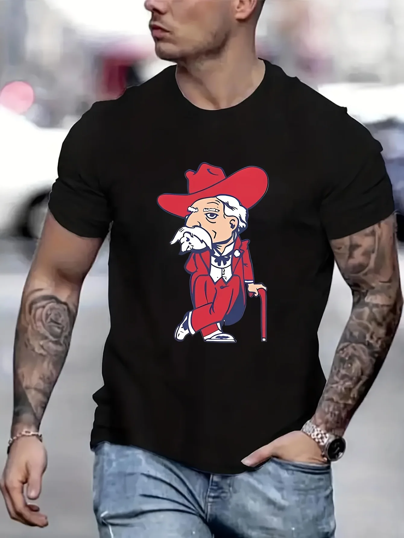 ole miss colony reb Logo Funny T-Shirts Aesthetic Clothes Funny Men's T-Shirts Anime Men T shirt Printed T-Shirt B5023980