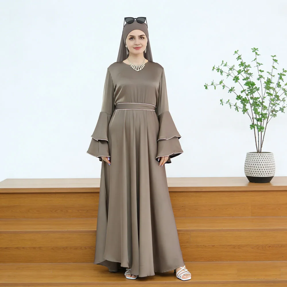 

Праздничные мусульманские платья-джеллабы для женщин с расклешенными рукавами, вечерние наряды, дубайская абайя, турецкий кафтан, исламская джалабия для Рамадана, скромная одежда