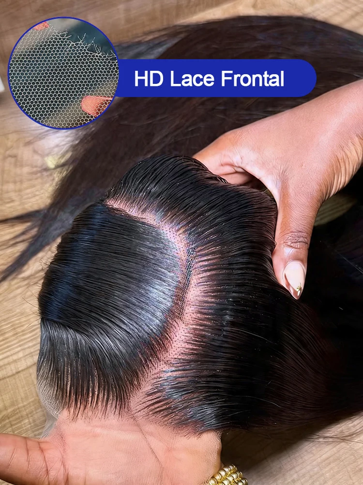 22-40 Inch Brazilian Glueless Wig Human Hair Preplucked Hairline With Baby Hair Natural Black 40 Inch Invisible Melt Skin 13x6 HD Bone Straight Lace Front Wigs Human Hair 250% Density Bleached Knots Upgraded 13x4 Transparent Lace Frontal Wig For Women