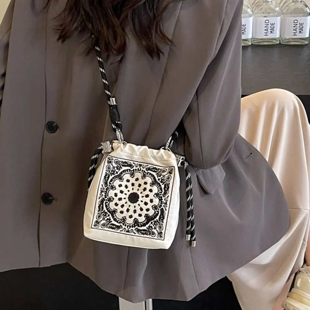 

Сумка на шнурке с вышивкой цвета кешью, сумка-ведро, сумка через плечо, нейлоновая сумка на плечо, однотонный кошелек, сумка для мобильного телефона, дорожная сумка