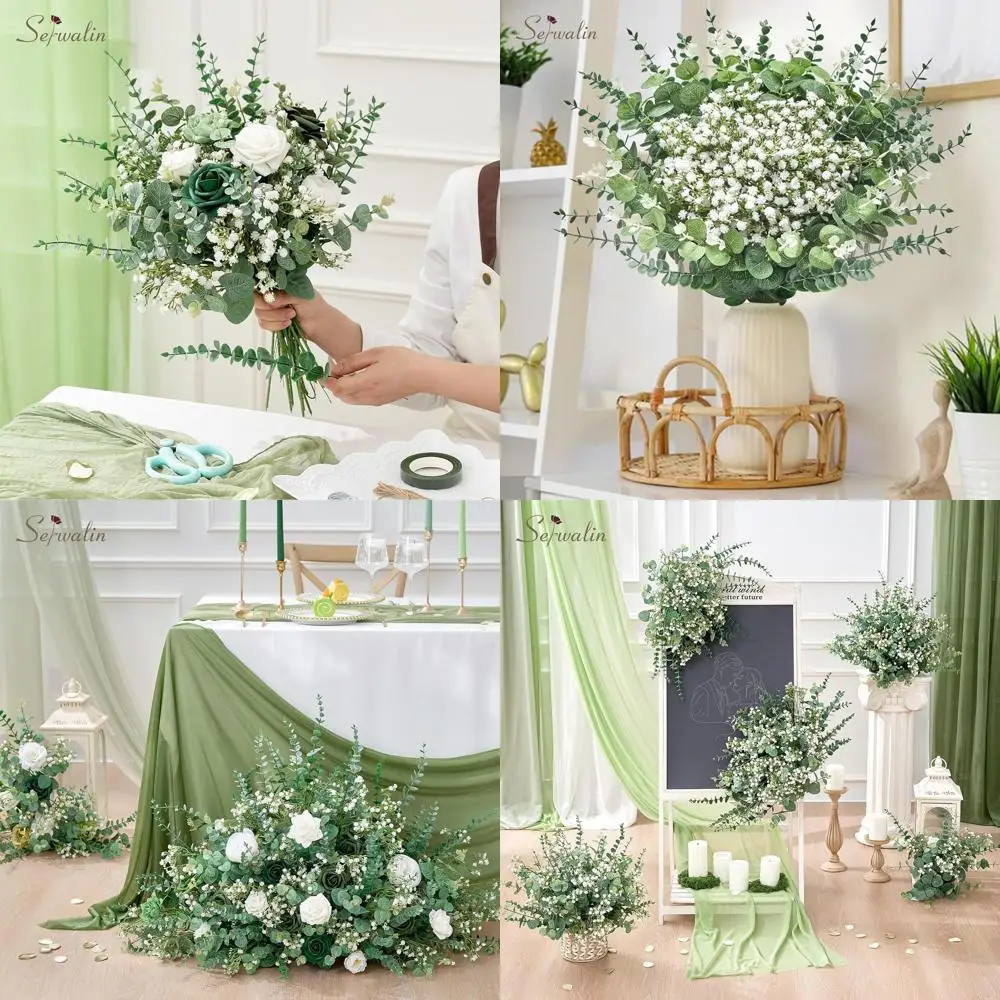 

200 Stems Assorted Eucalyptus & Baby's Breath Artificial Flowers for Weddings, DIY Bouquets, and Home Decorations