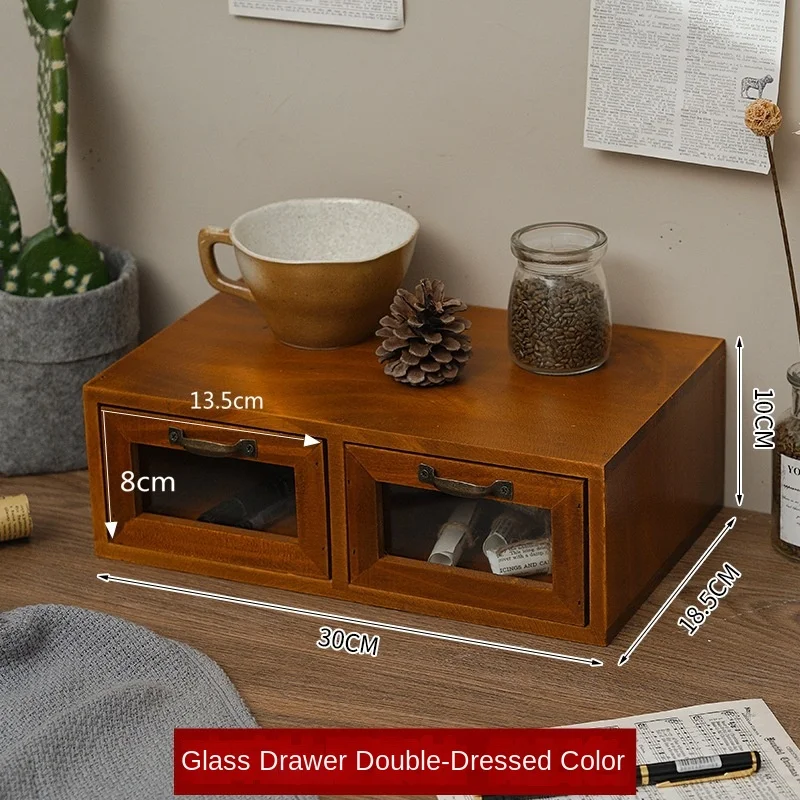 Chinese solid wood drawer type retro debris storage rack desktop storage box Cosmetics office desk storage rack