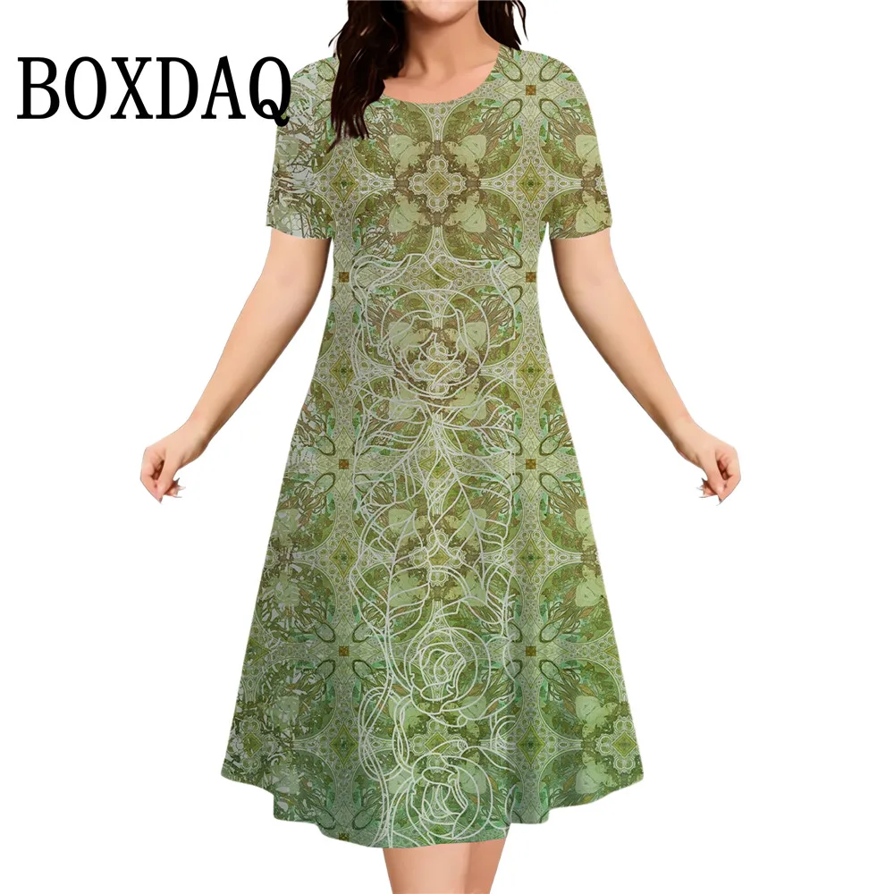 Vestidos con estampado étnico Retro de verano para mujer, Mini vestidos elegantes, vestido informal de manga corta para mujer, ropa de talla grande a la moda