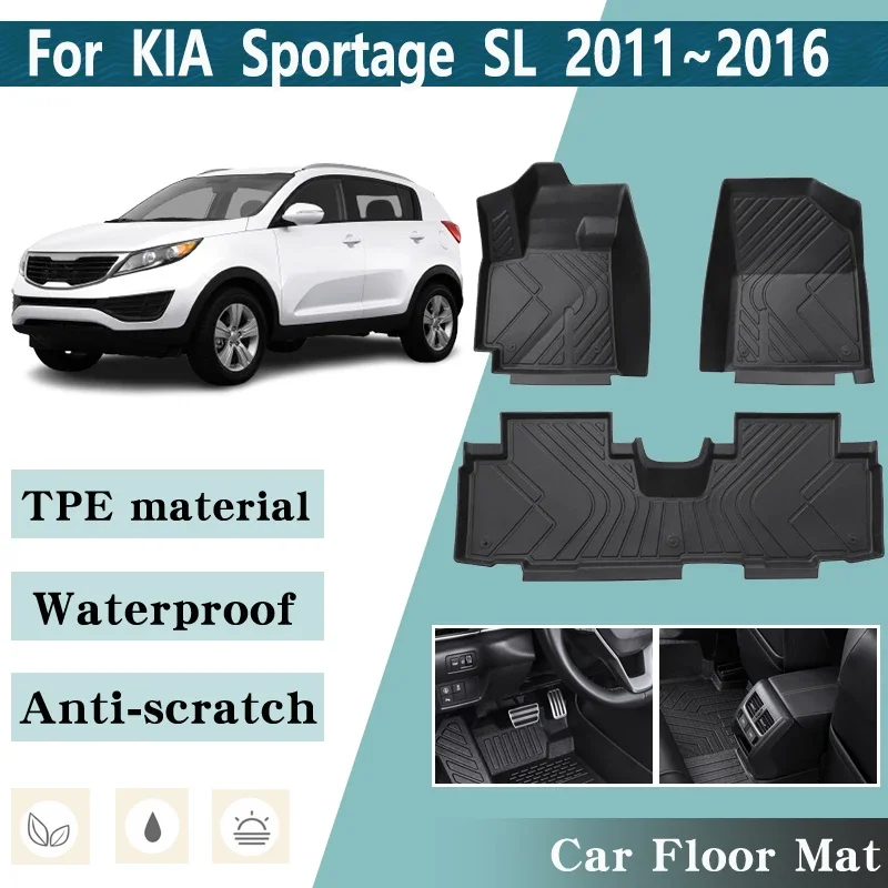 LHD For KIA Sportage SL 2011~2016 2013 2014 2015 5 Seats Car Floor Mats Anti-scratch Anti-slip Foot Storage Pads Car Accessories