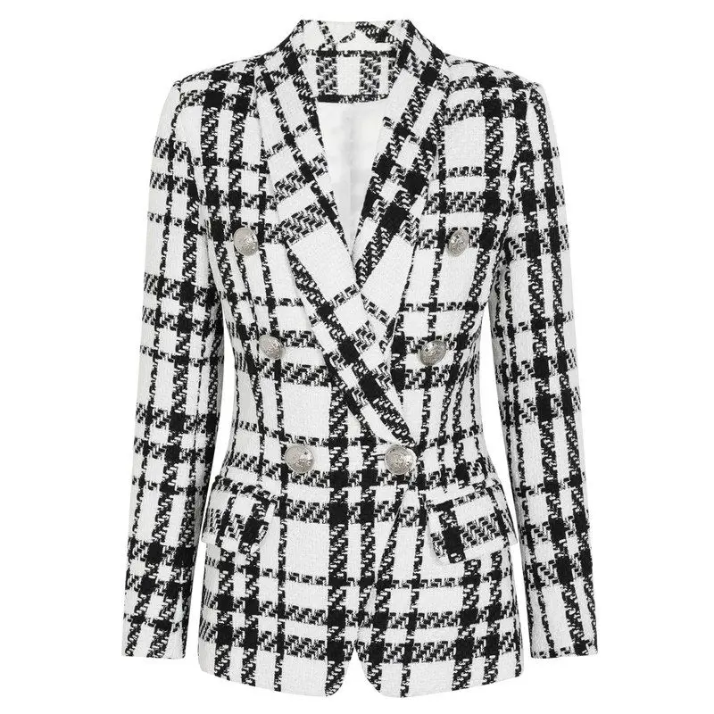 

Classic Plaid Women's Suit Jacket Slimming Fashionable Autumn Spring New Arrival Woolen Coat Commute Style Long Sleeve Button up