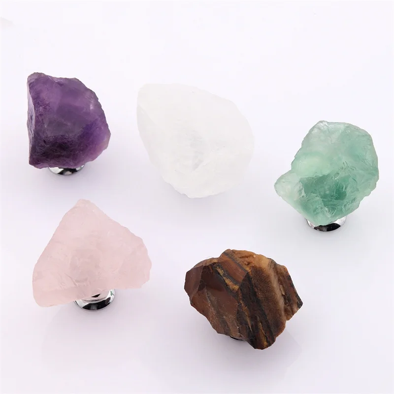 Natural Crystal Stone Furniture Handle Drawer Knobs Irregular Rough Brass Handles For Cabinet Kitchen Cupboard Wardrobe Pulls