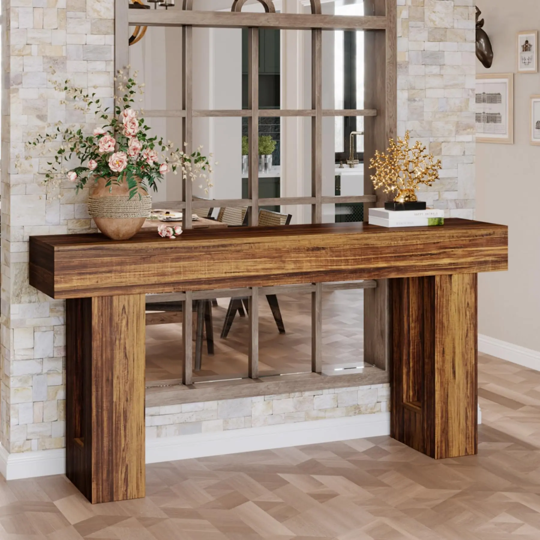 Tribesigns 63-Inch Long Console Table, Farmhouse Wooden Sofa Table Behind The Couch, Narrow Entryway Table for Entrance, Hallway image 3