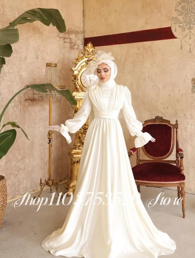 カスタムメイドのムスリムウェディングドレス、フルラップ、聖なる白、エレガントなイブニングドレス、婚約ドレス、中東イスラムのイブニングドレス