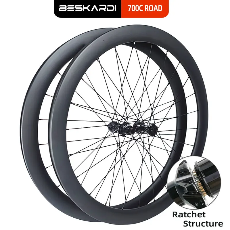 

Gravel Carbon Wheel Set Ratchet Structre Center Lock Rim Brake 700C Road Bike Wheels Tubeless Clincher 25 28 31 Width Beskardi