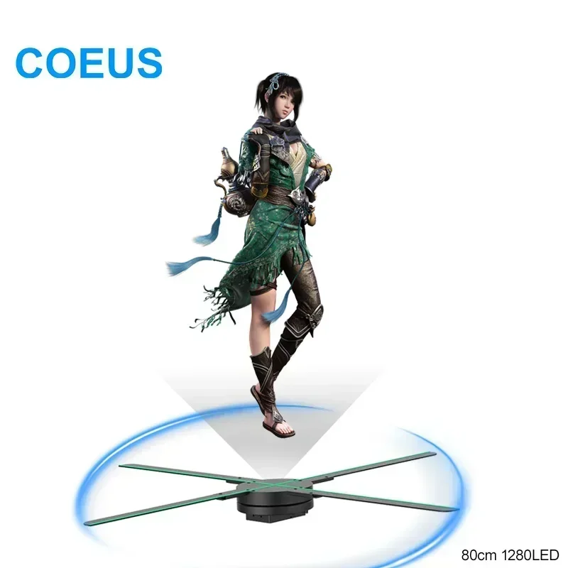

LED Four Blades 1280*1280 Indoor Advertising Hologram Holographic Naked Eyes 3D LED Fan with Wifi App Control 3D 80cm 1280