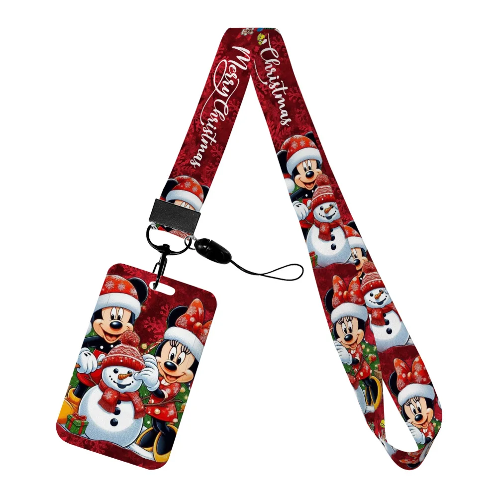 

Mickey Christmas Neck Strap Card Holder Work Permit Name Badge Glitter Acrylic Reel Clip Keychains Student Scratch-resistant